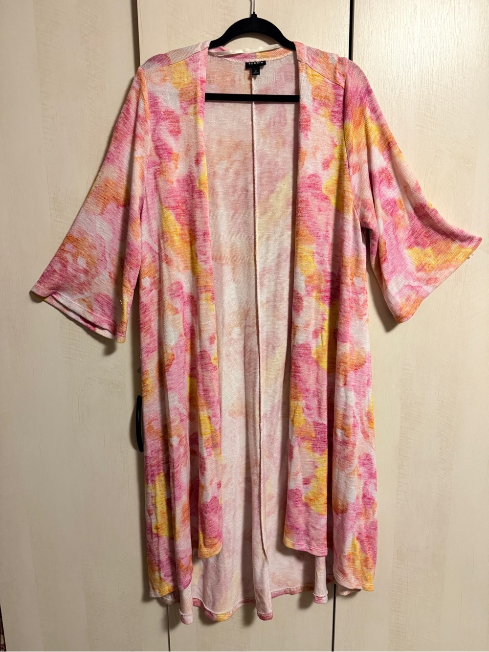 torrid Pink & Yellow Floral Open-Front Kimono Duster